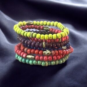 Multicolor wooden bead stretch bracelet bundle